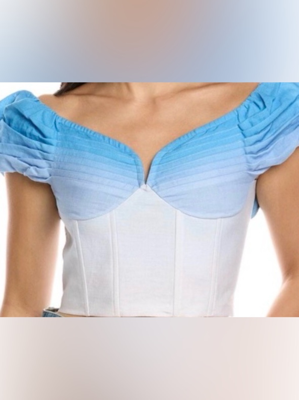 ALLISON New York Blue/WhiteOmbre Puff-Sleeve Clemence Corset Top: Small